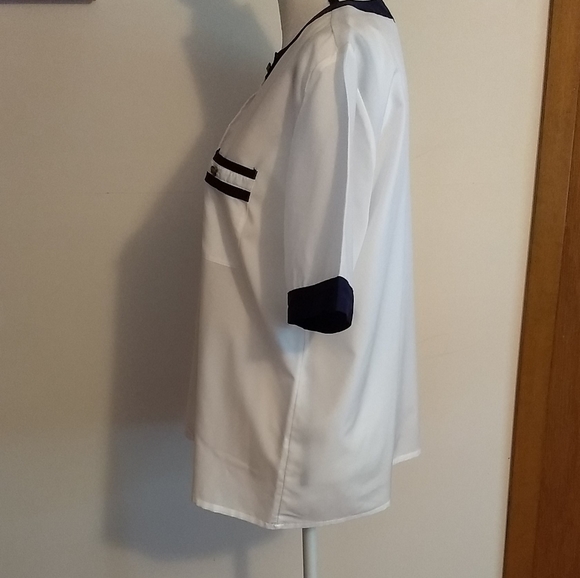 🌷‼️5/$20  - Vtg Marine White Shirt Button Blouse Formal Blue L - Picture 4 of 7